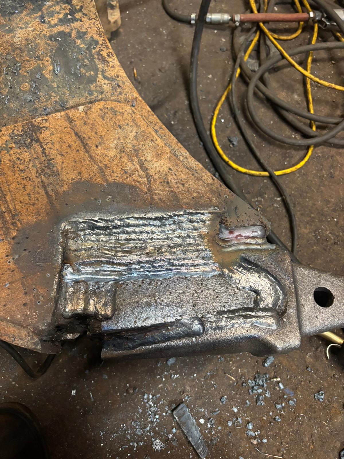 Close-up of weld beads on plant repair